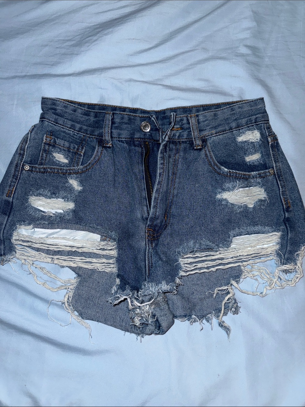 SHEIN Distressed Dark Blue High-Rise Denim Shorts